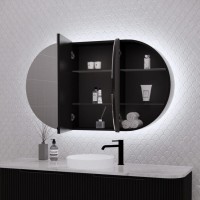 London Oval Led Mirror Matte Black Shaving Cabinet